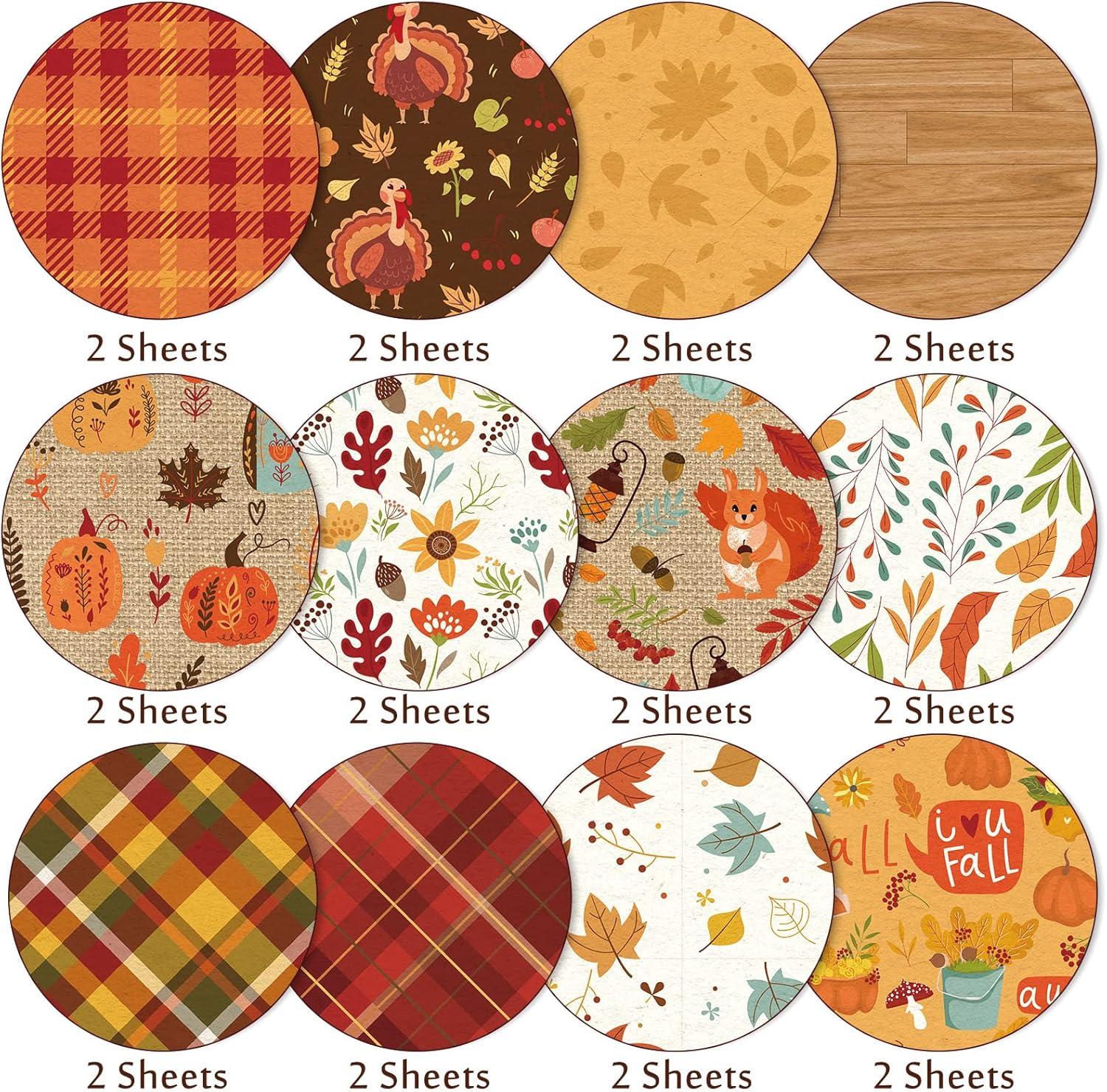 imageWhaline 24Pcs Fall Pattern Paper 30x30cm Colorful Fall Leaves Pumpkin Plaid DoubleSided Scrapbook Specialty Paper Folded Flat for DIY Decorative Background Card Making Photo Album Junk Journal Decor