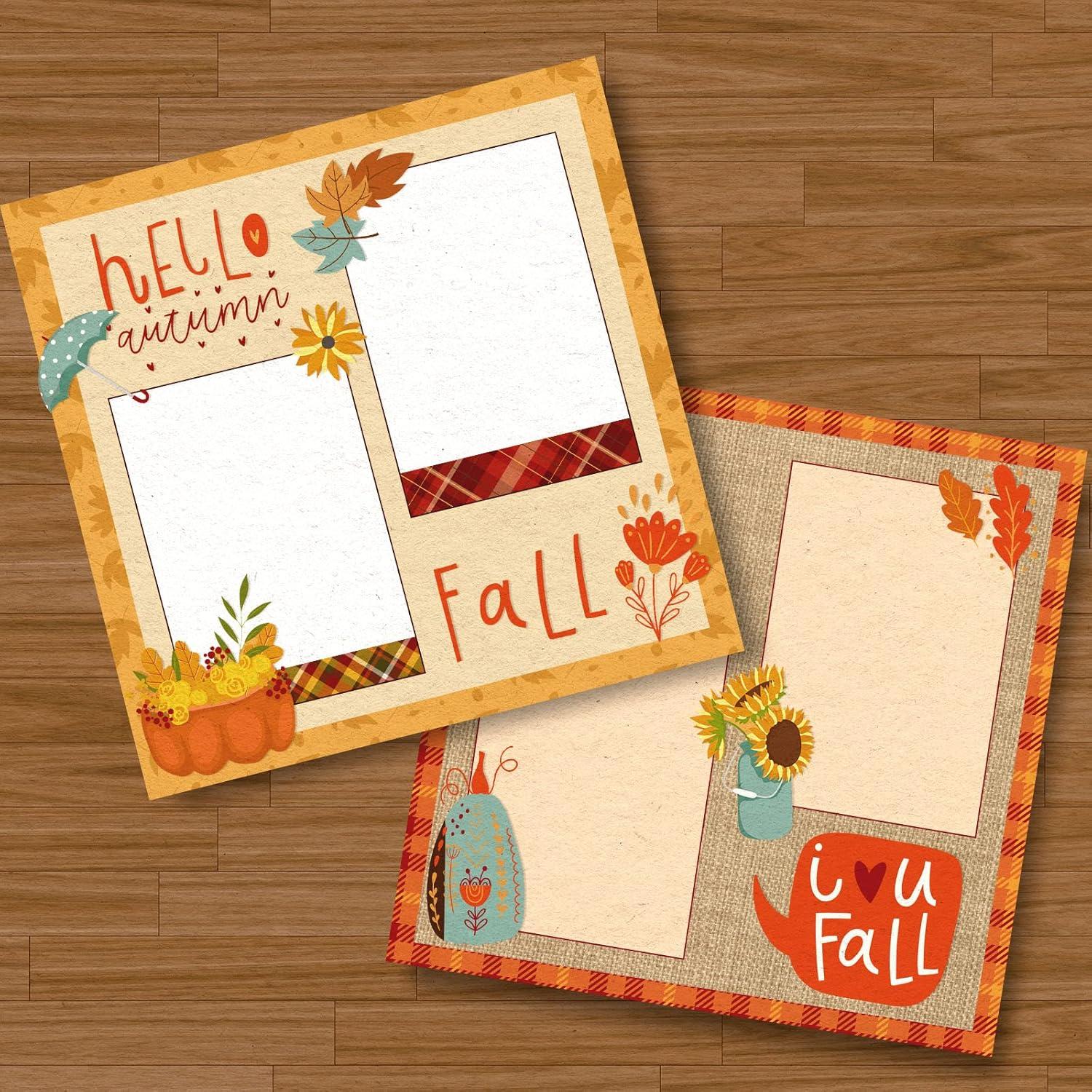 imageWhaline 24Pcs Fall Pattern Paper 30x30cm Colorful Fall Leaves Pumpkin Plaid DoubleSided Scrapbook Specialty Paper Folded Flat for DIY Decorative Background Card Making Photo Album Junk Journal Decor