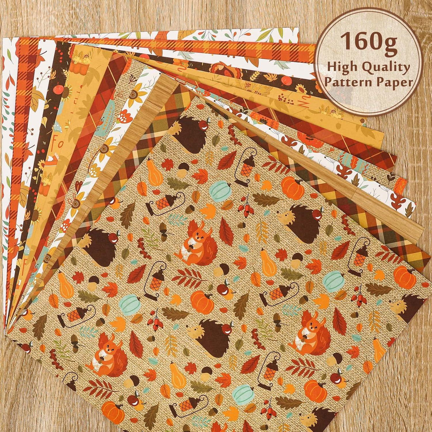 imageWhaline 24Pcs Fall Pattern Paper 30x30cm Colorful Fall Leaves Pumpkin Plaid DoubleSided Scrapbook Specialty Paper Folded Flat for DIY Decorative Background Card Making Photo Album Junk Journal Decor