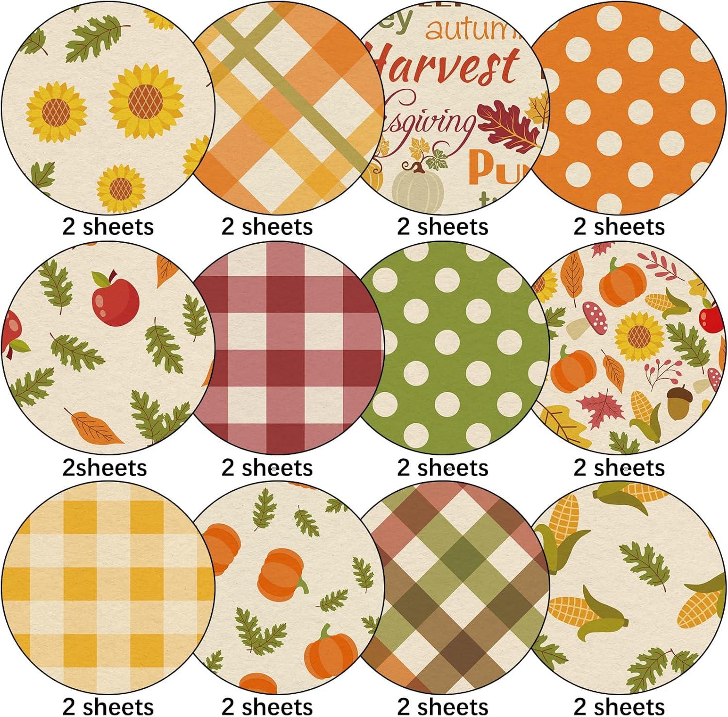 imageWhaline 24Pcs Fall Pattern Paper Autumn Leaves Pumpkin Plaid Waves Scrapbook Colorful Double Sided Decorative DIY Art Craft Paper For Card Making Scrapbook Photo Album Decor 118 x 118 Inch