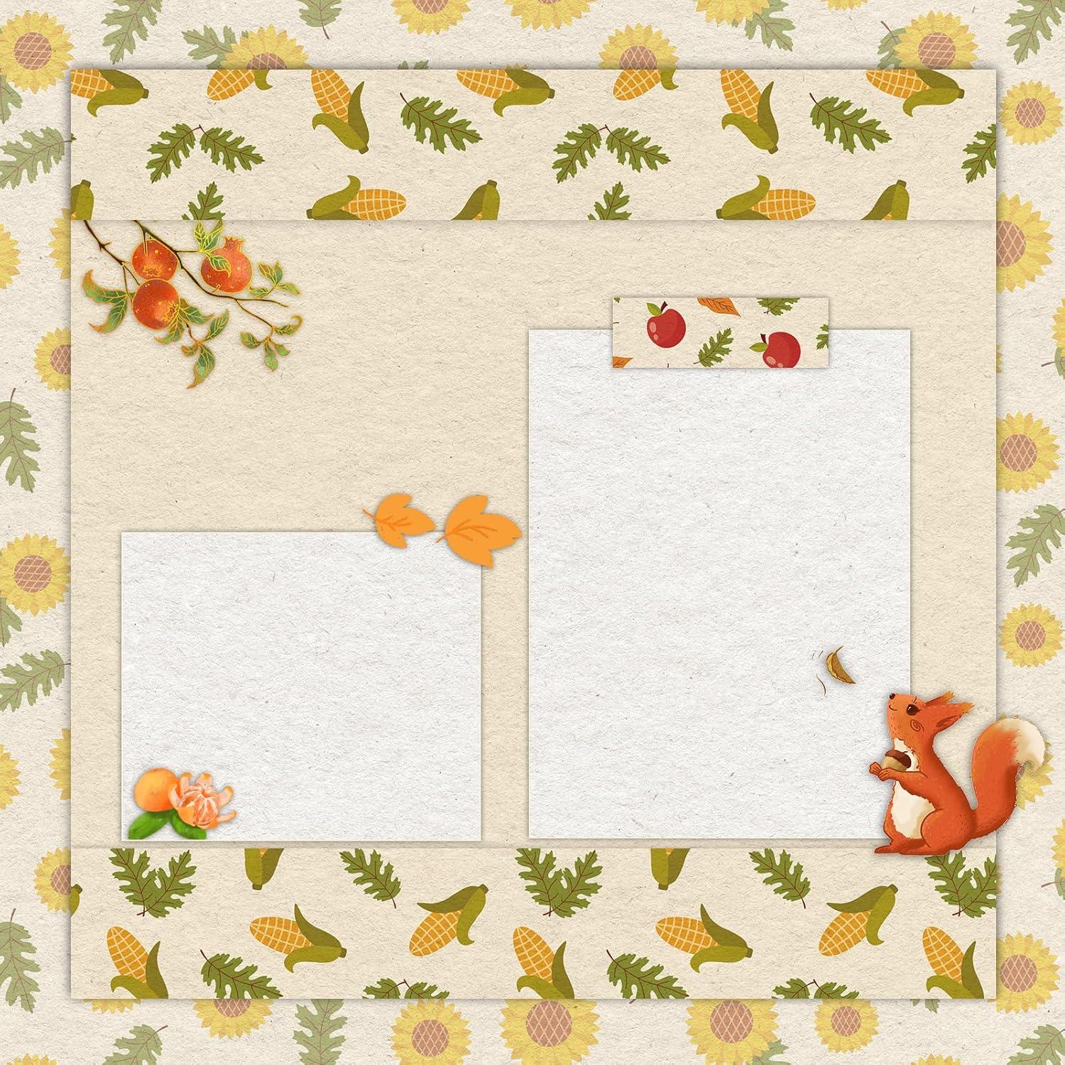 imageWhaline 24Pcs Fall Pattern Paper Autumn Leaves Pumpkin Plaid Waves Scrapbook Colorful Double Sided Decorative DIY Art Craft Paper For Card Making Scrapbook Photo Album Decor 118 x 118 Inch