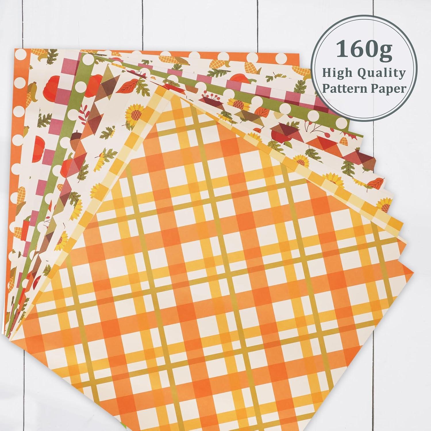 imageWhaline 24Pcs Fall Pattern Paper Autumn Leaves Pumpkin Plaid Waves Scrapbook Colorful Double Sided Decorative DIY Art Craft Paper For Card Making Scrapbook Photo Album Decor 118 x 118 Inch