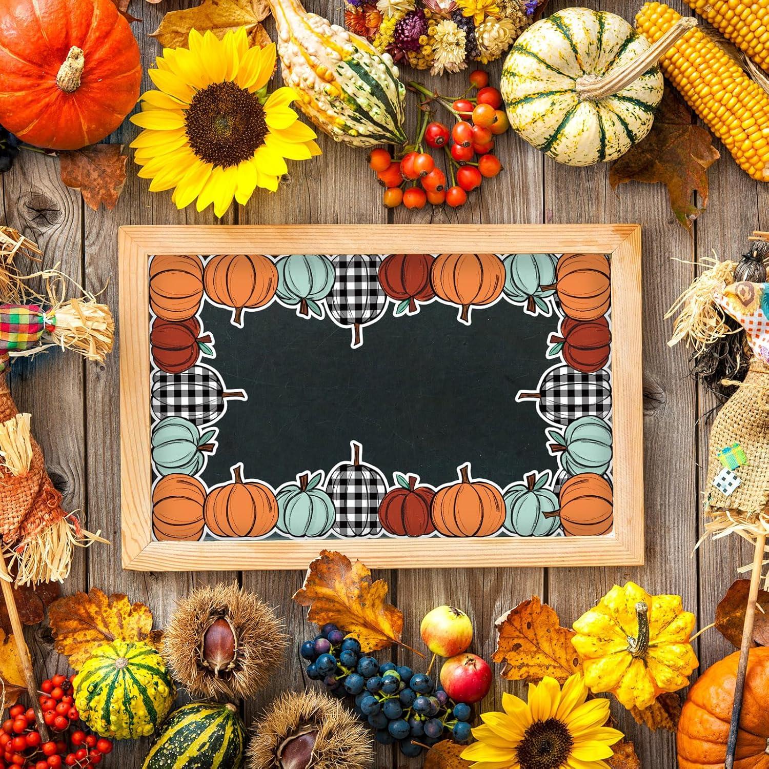 imageWhaline 328ft Fall Bulletin Board Borders Red Orange Plaid Pumpkin DieCut Border Trim for Autumn Thanksgiving School Classroom Office Chalkboard Decoration