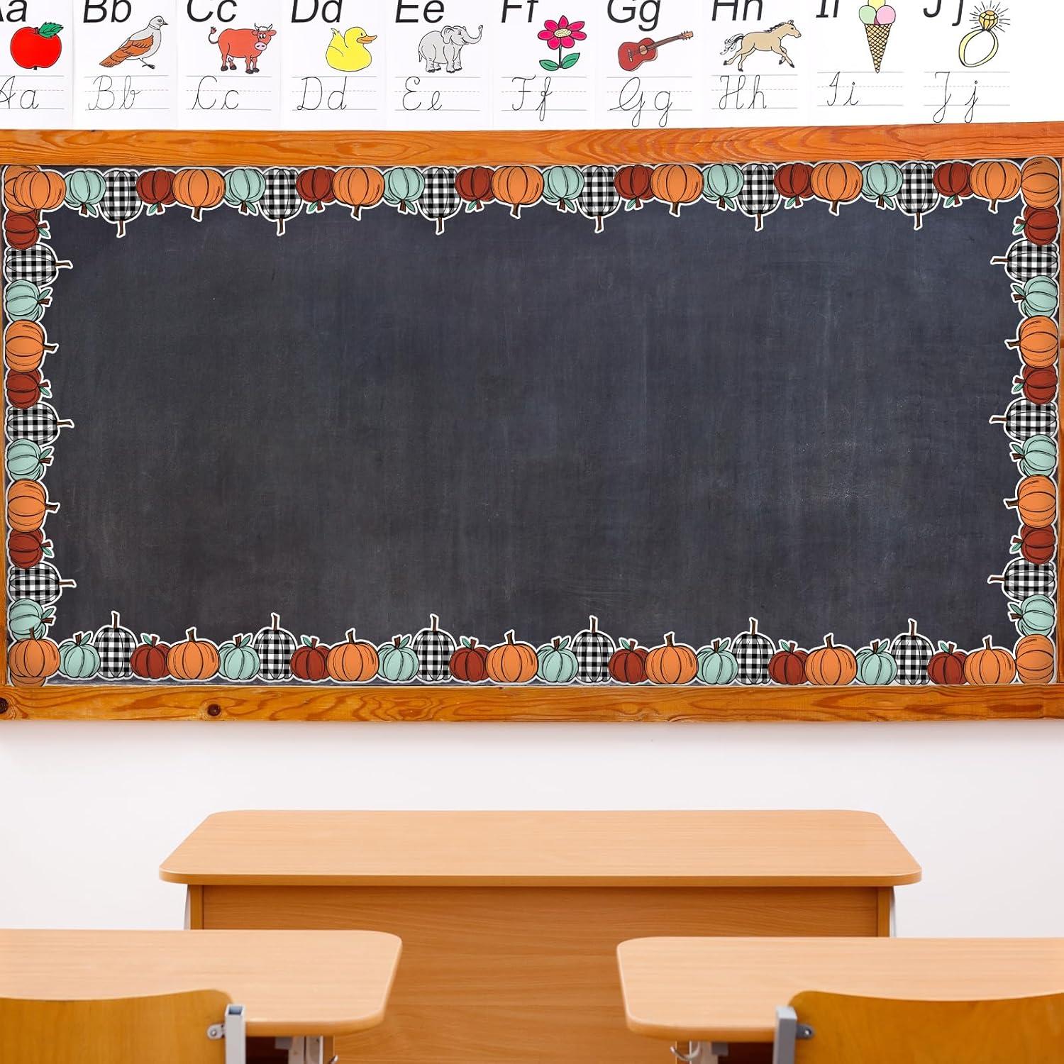 imageWhaline 328ft Fall Bulletin Board Borders Red Orange Plaid Pumpkin DieCut Border Trim for Autumn Thanksgiving School Classroom Office Chalkboard Decoration