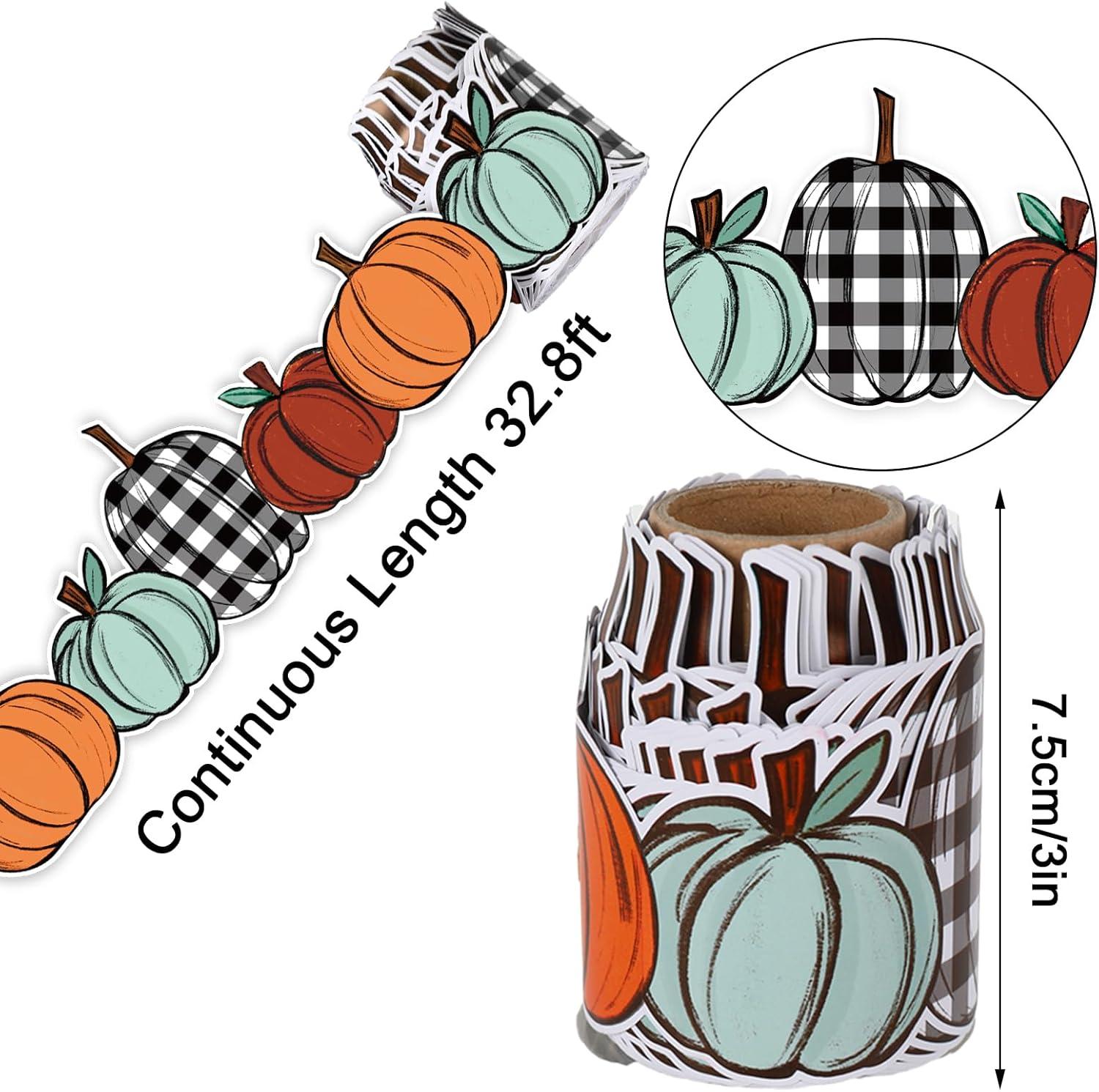 imageWhaline 328ft Fall Bulletin Board Borders Red Orange Plaid Pumpkin DieCut Border Trim for Autumn Thanksgiving School Classroom Office Chalkboard Decoration