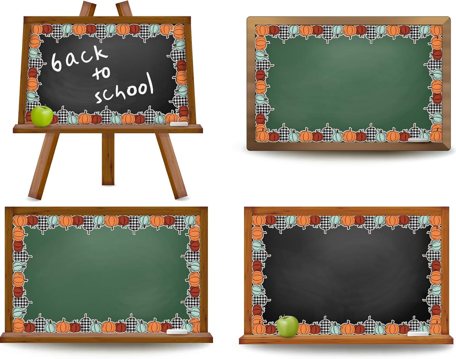 imageWhaline 328ft Fall Bulletin Board Borders Red Orange Plaid Pumpkin DieCut Border Trim for Autumn Thanksgiving School Classroom Office Chalkboard Decoration