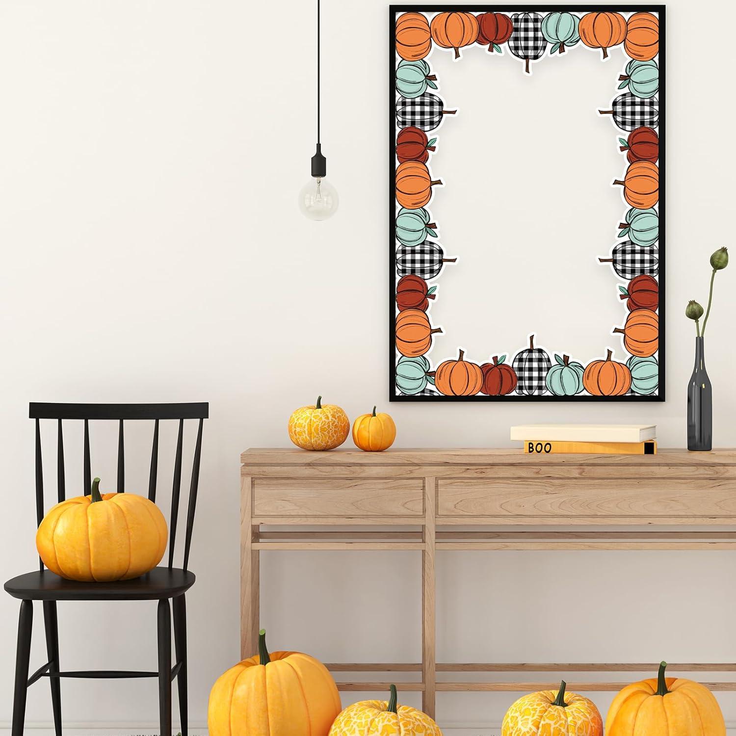 imageWhaline 328ft Fall Bulletin Board Borders Red Orange Plaid Pumpkin DieCut Border Trim for Autumn Thanksgiving School Classroom Office Chalkboard Decoration