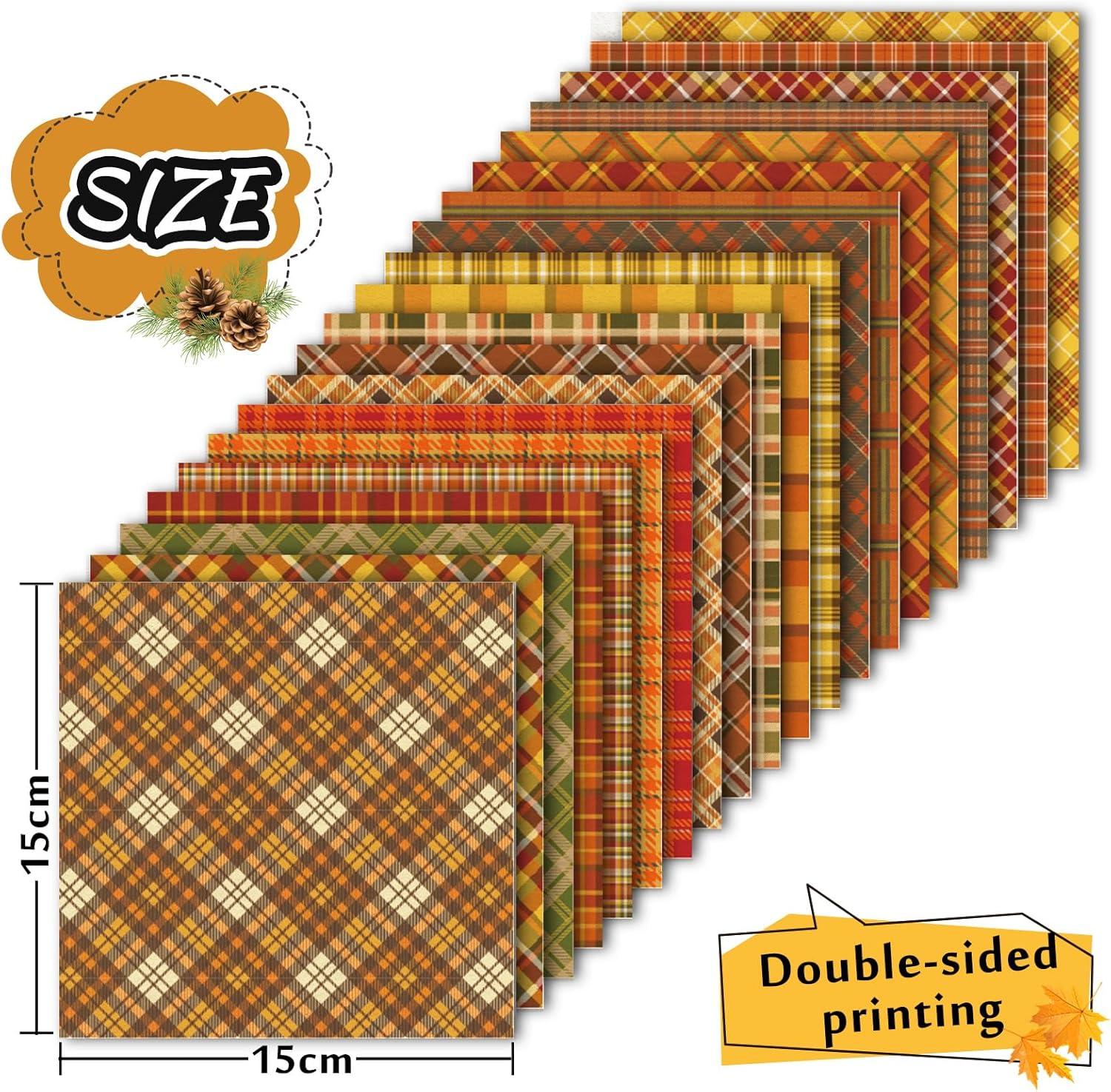 imageWhaline 40 Pcs Fall Plaid Pattern Paper Autumn Themed Scrapbook Double Sided Colorful Decorative Craft Paper For Holiday DIY Craft Card Making Scrapbook Photo Album Decoration 59 x 59 Inch59 x 59 Inch