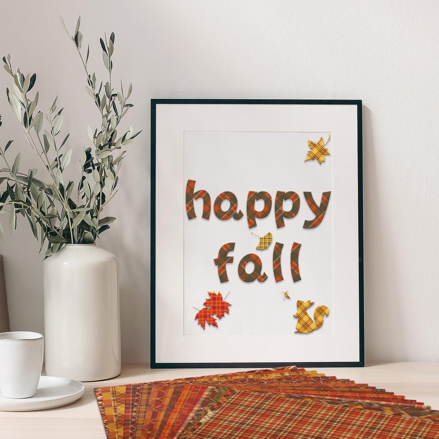 imageWhaline 40 Pcs Fall Plaid Pattern Paper Autumn Themed Scrapbook Double Sided Colorful Decorative Craft Paper For Holiday DIY Craft Card Making Scrapbook Photo Album Decoration 59 x 59 Inch59 x 59 Inch