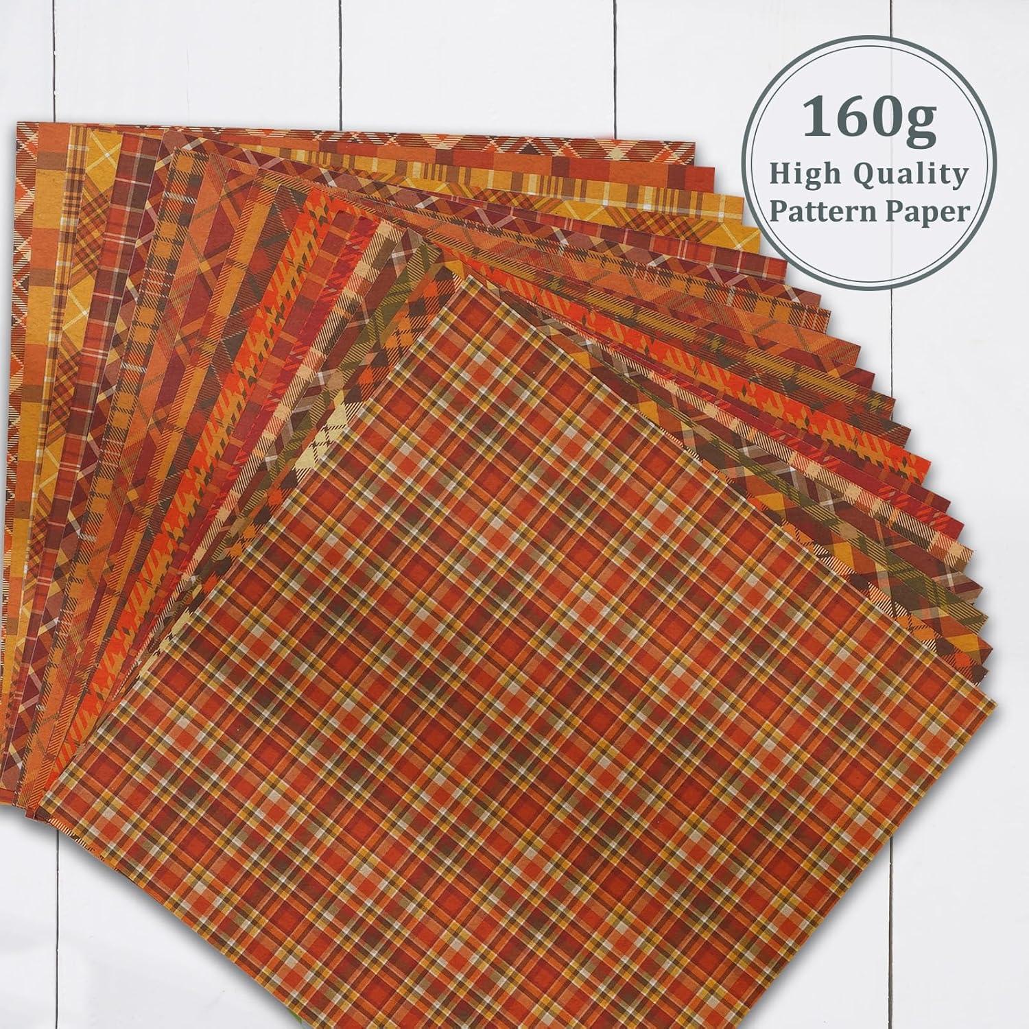 imageWhaline 40 Pcs Fall Plaid Pattern Paper Autumn Themed Scrapbook Double Sided Colorful Decorative Craft Paper For Holiday DIY Craft Card Making Scrapbook Photo Album Decoration 59 x 59 Inch59 x 59 Inch