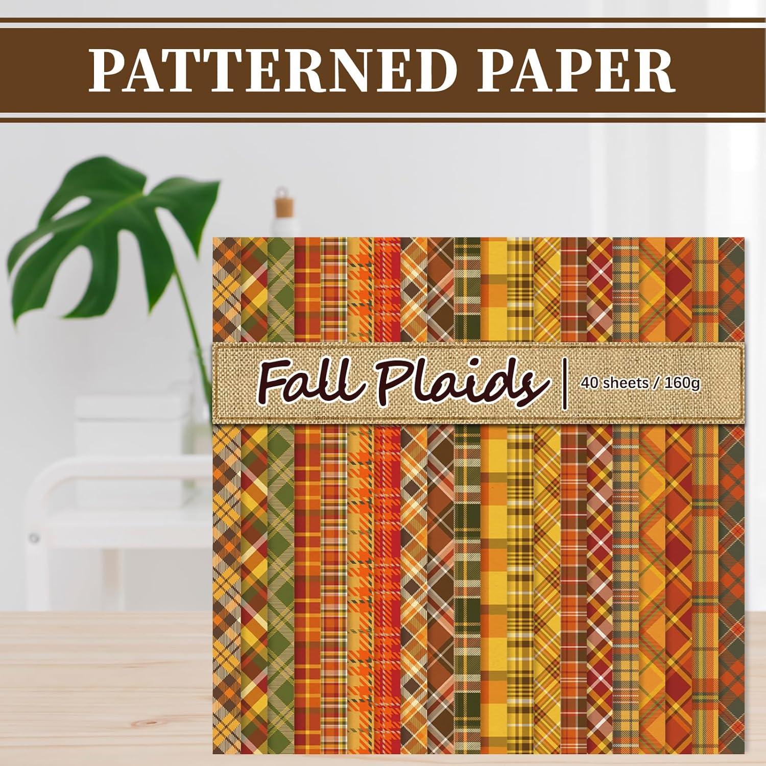 imageWhaline 40 Pcs Fall Plaid Pattern Paper Autumn Themed Scrapbook Double Sided Colorful Decorative Craft Paper For Holiday DIY Craft Card Making Scrapbook Photo Album Decoration 59 x 59 Inch55 x 83 Inch