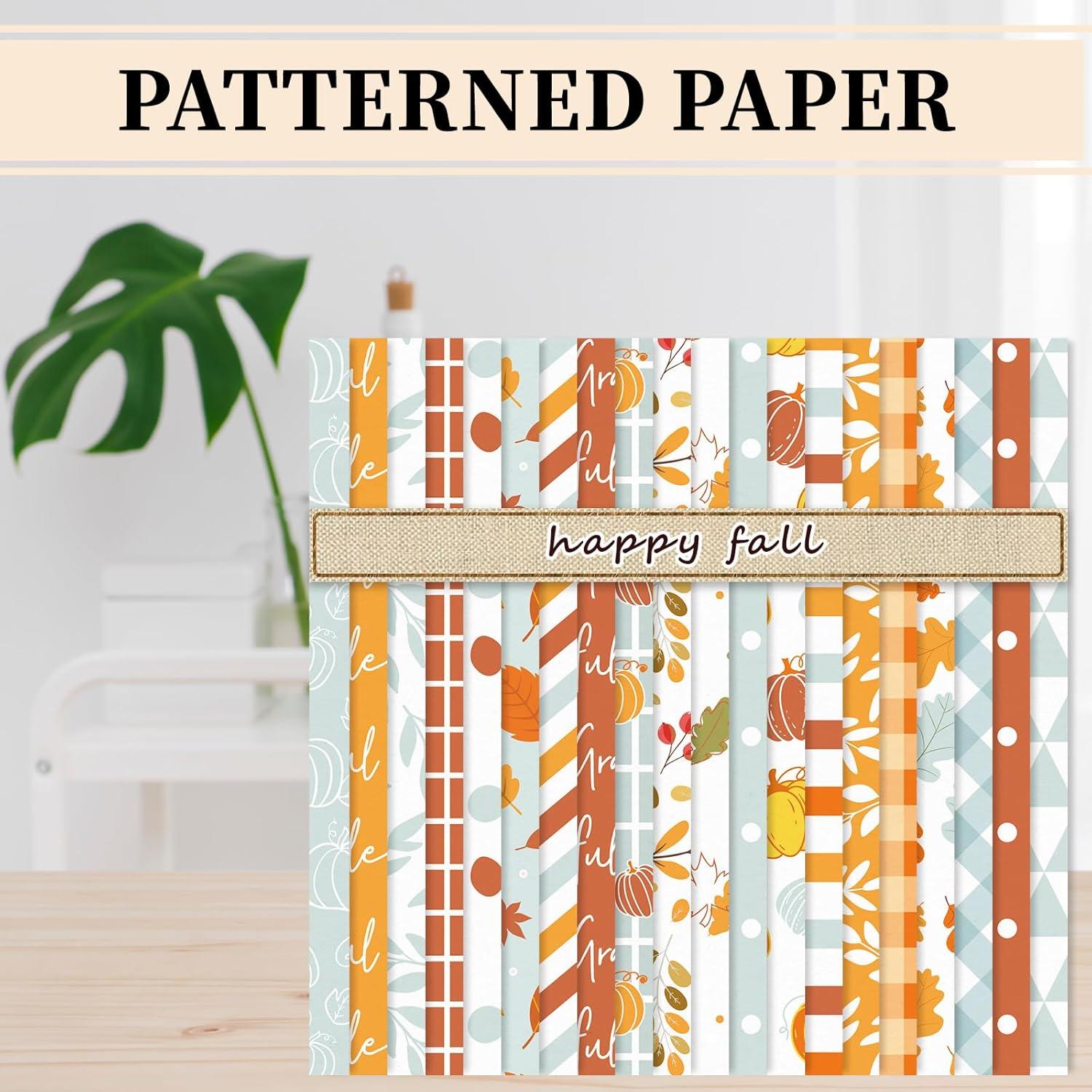 imageWhaline 40 Sheets Fall Pattern Paper Autumn Leaves Scrapbook Specialty Paper Double Sided Orange Blue Decorative Craft Papers For Thanksgiving DIY Card Making Photo Album Decor 6 x 6 Inch