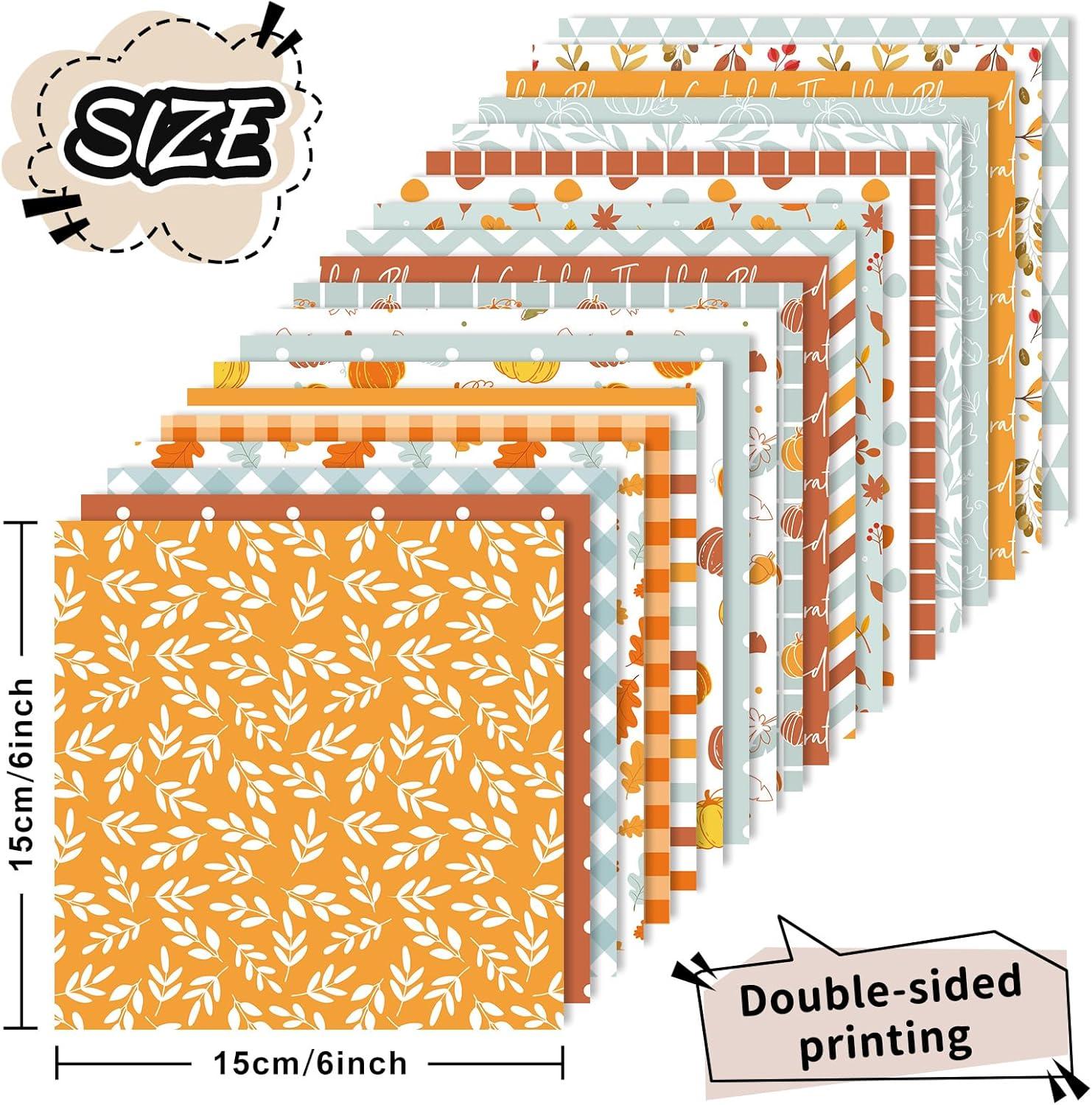 imageWhaline 40 Sheets Fall Pattern Paper Autumn Leaves Scrapbook Specialty Paper Double Sided Orange Blue Decorative Craft Papers For Thanksgiving DIY Card Making Photo Album Decor 6 x 6 Inch