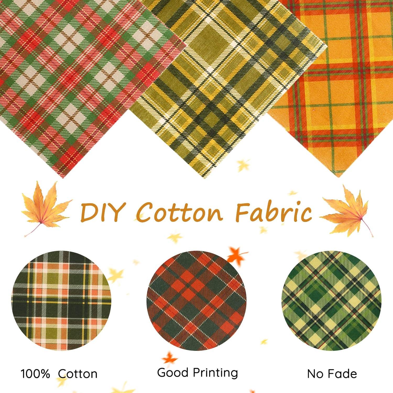 imageWhaline 45Pcs Fall Fabric Cotton Autumn Plaids Squares Plaids Quilting Fabric 15 Designs Patchwork Precut Quilt Charm Square Cloth Sewing for Harvest Thanksgiving Party DIY Crafts 6 x 6 Inch