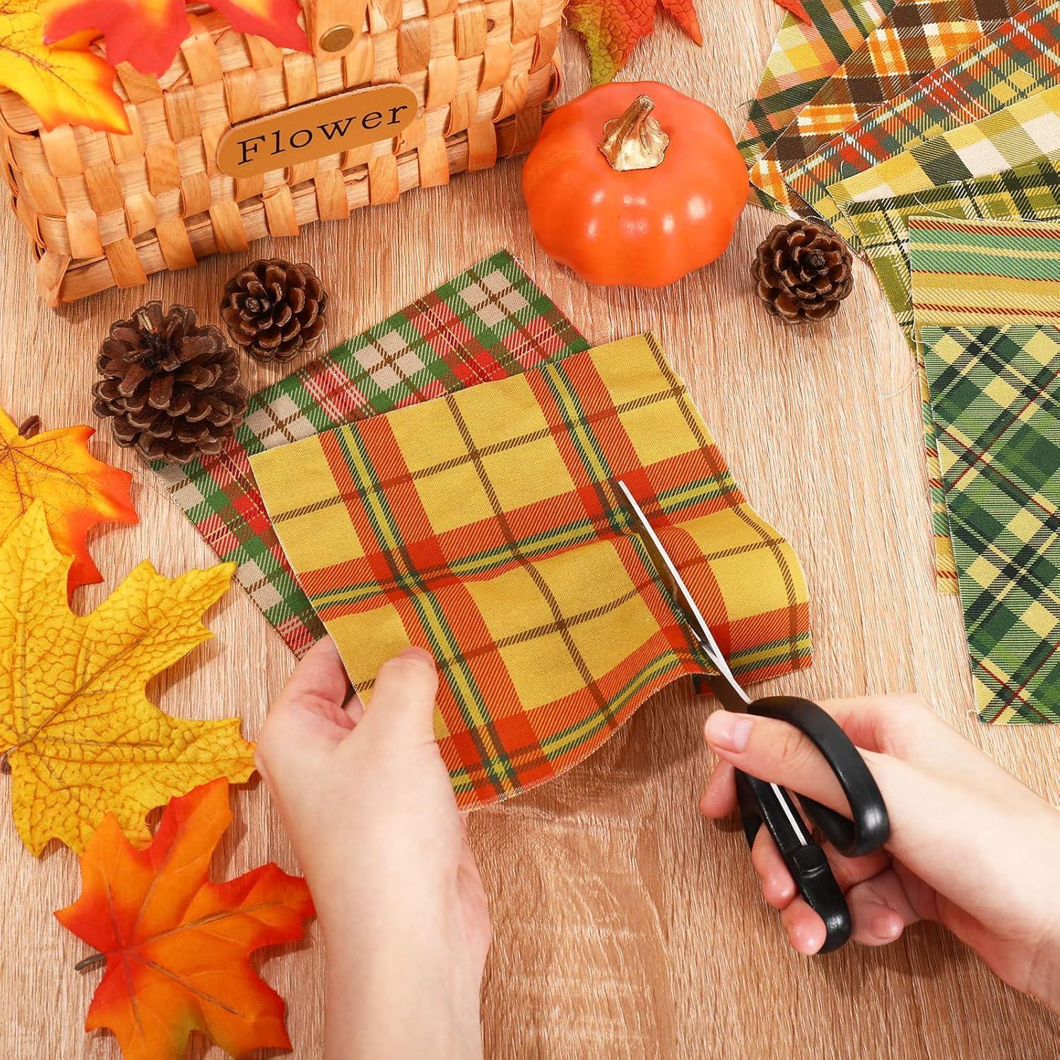 imageWhaline 45Pcs Fall Fabric Cotton Autumn Plaids Squares Plaids Quilting Fabric 15 Designs Patchwork Precut Quilt Charm Square Cloth Sewing for Harvest Thanksgiving Party DIY Crafts 6 x 6 Inch