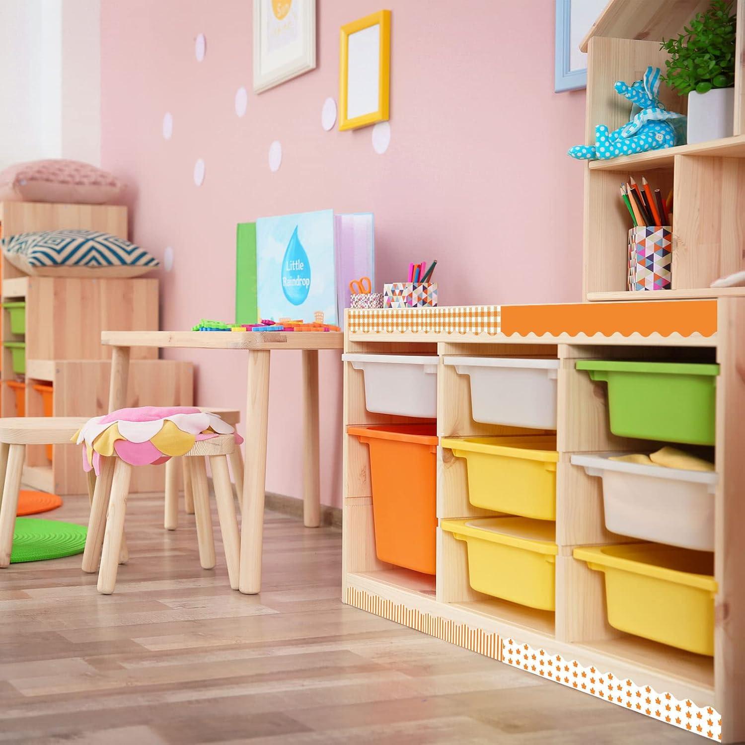 imageWhaline 69Ft Fall Bulletin Board Border Orange Autumn Thanksgiving Borders 60Pcs Pumpkin Maple Leaves Plaids Stripes Blackboard Border Sticker Border Trim for Harvest Classroom Chalkboard Decoration