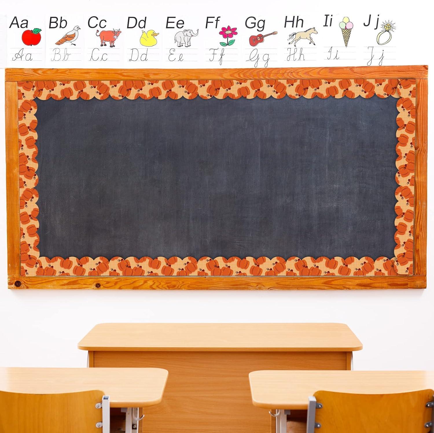 imageWhaline 69Ft Fall Thanksgiving Bulletin Board Borders 5 Design Maple Leaf Pumpkin Plaid Trim Board Borders SelfAdhesive Autumn Decoration Borders for School Classroom Office Party Decoration 60Pcs