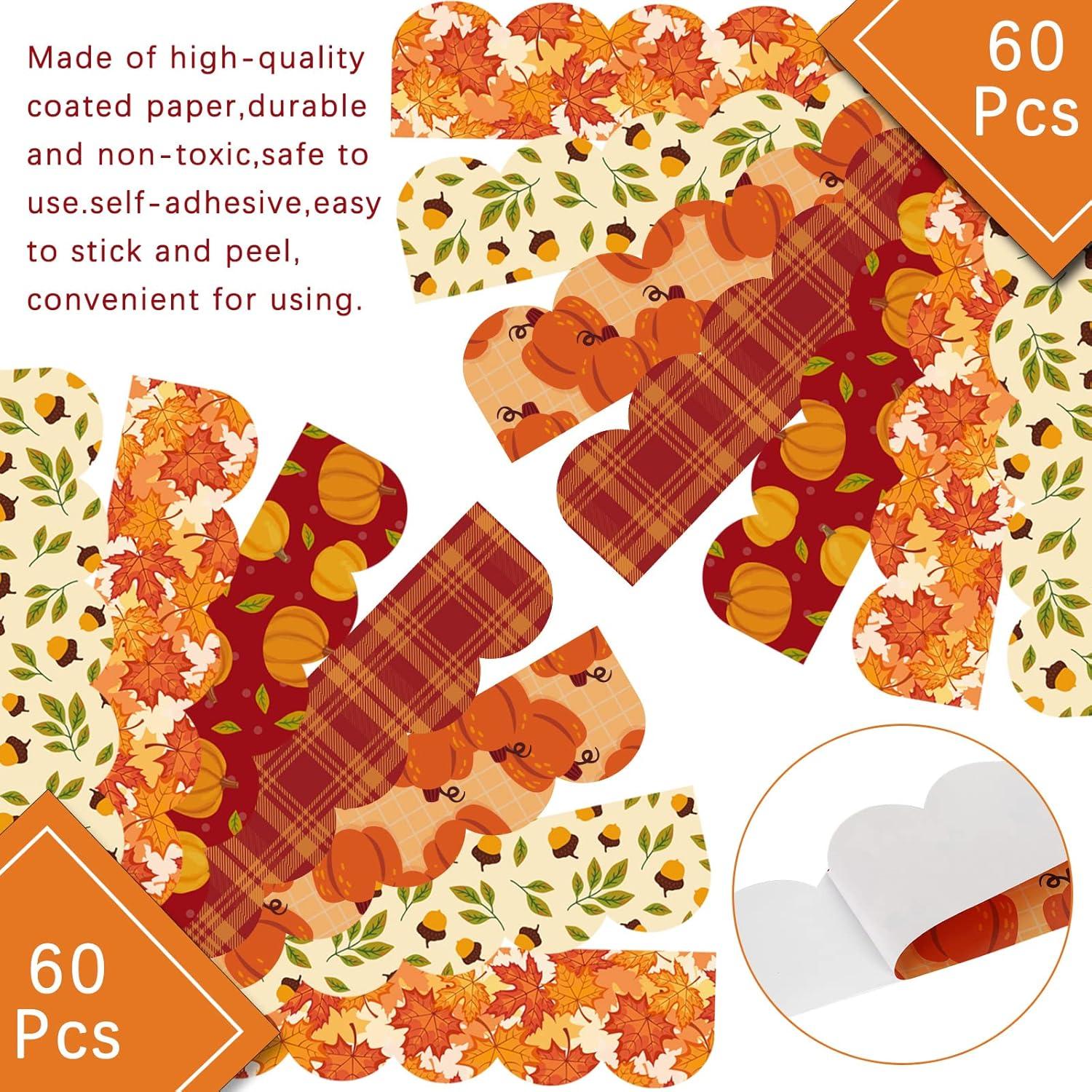 imageWhaline 69Ft Fall Thanksgiving Bulletin Board Borders 5 Design Maple Leaf Pumpkin Plaid Trim Board Borders SelfAdhesive Autumn Decoration Borders for School Classroom Office Party Decoration 60Pcs