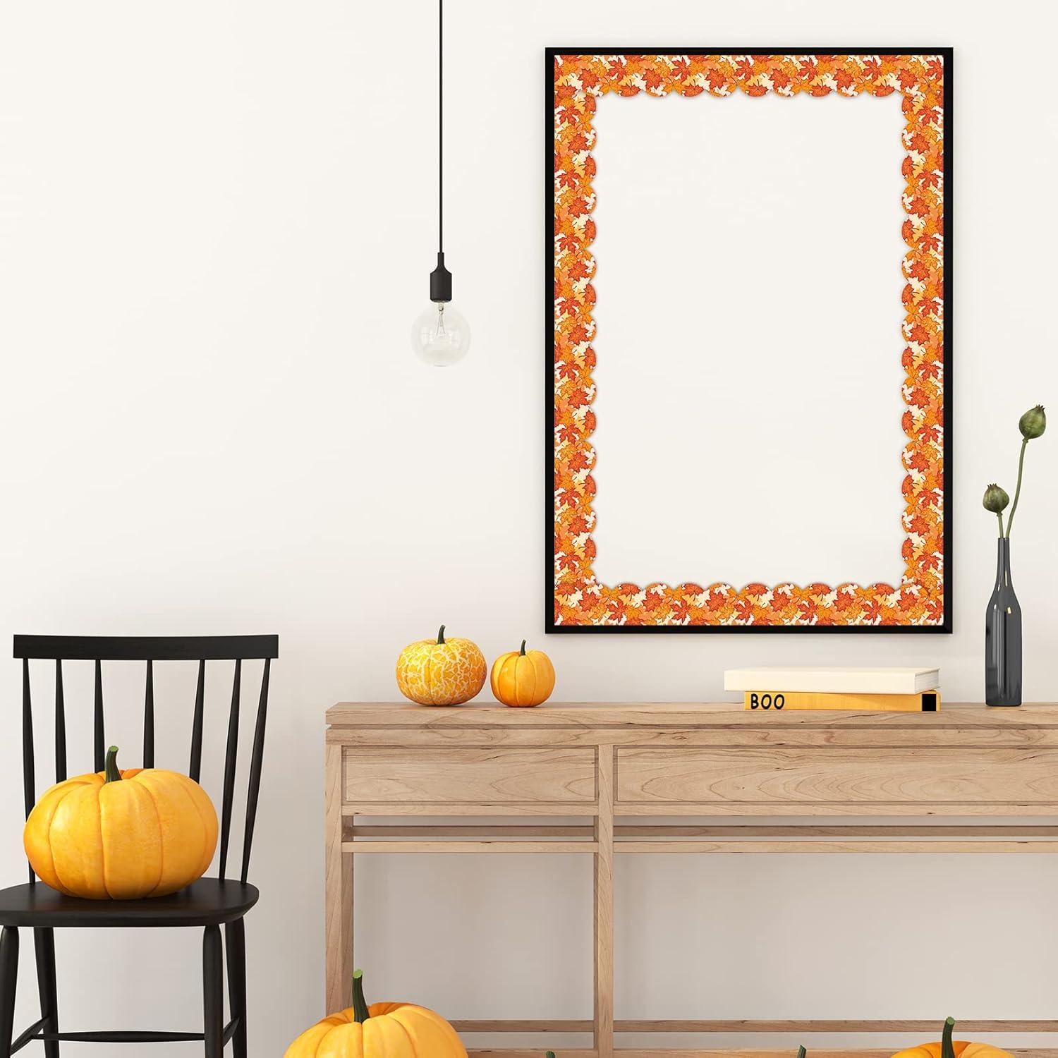 imageWhaline 69Ft Fall Thanksgiving Bulletin Board Borders 5 Design Maple Leaf Pumpkin Plaid Trim Board Borders SelfAdhesive Autumn Decoration Borders for School Classroom Office Party Decoration 60Pcs
