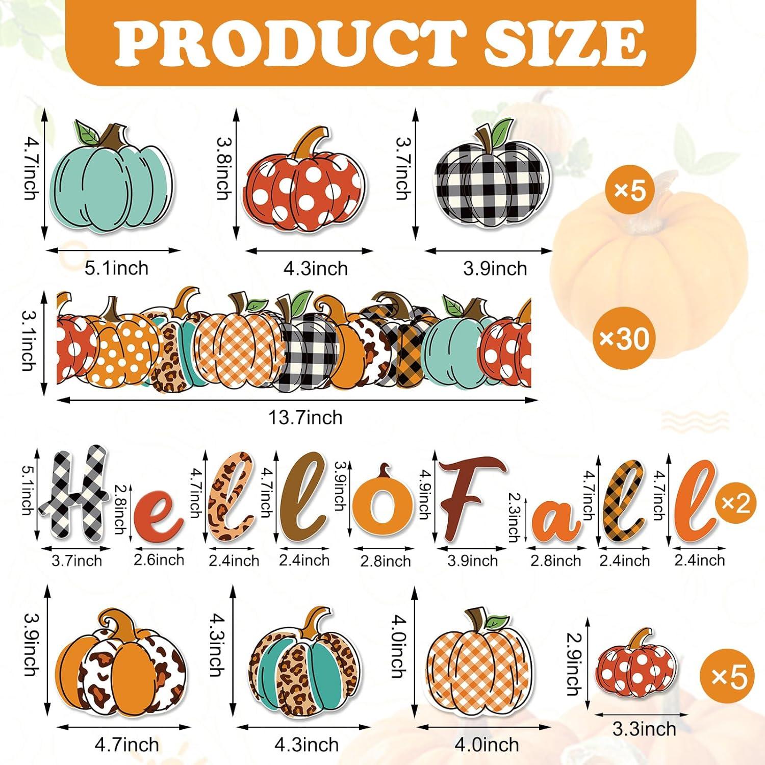 imageWhaline 83Pcs Hello Fall Bulletin Board Kit Pumpkin Bulletin Board Set Plaid Leopard Pumpkin Decoration Border Cutout with Glue Points for Fall Harvest Thanksgiving Classroom Office Home Decor