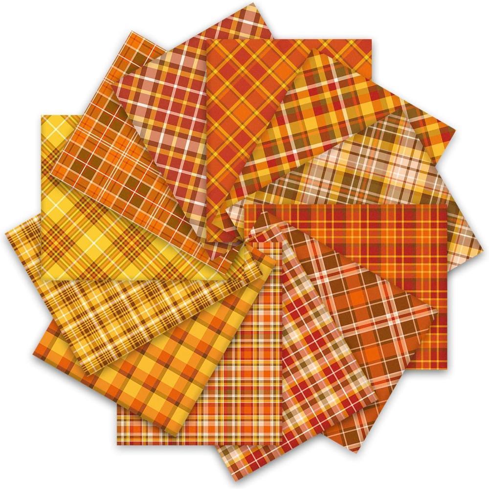 imageWhaline 12Pcs Fall Cotton Fabric Bundles 18 x 22 Inch Autumn Buffalo Plaid Fat Quarters Plaid Quilting Patchwork Squares Sewing Fabrics for Harvest Thanksgiving DIY Handmade Craft Home Party Decor18 x 22 Inch