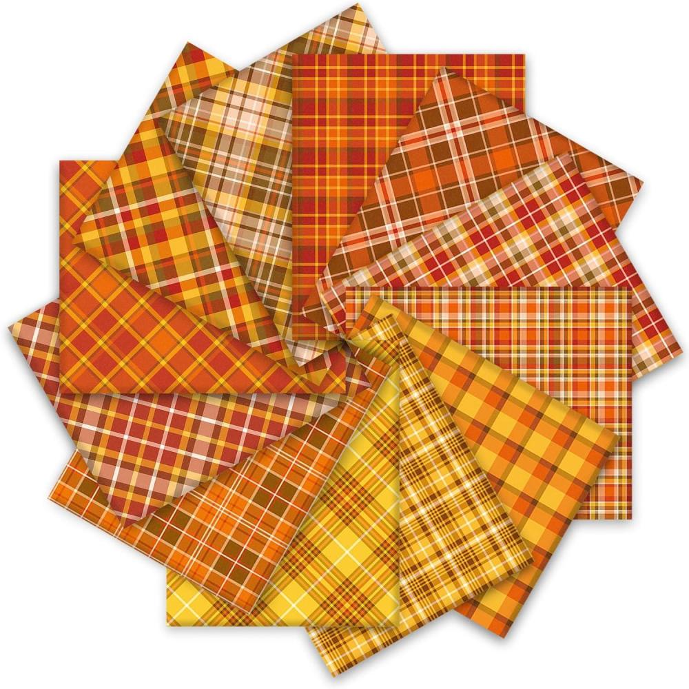 imageWhaline 12Pcs Fall Cotton Fabric Bundles 18 x 22 Inch Autumn Buffalo Plaid Fat Quarters Plaid Quilting Patchwork Squares Sewing Fabrics for Harvest Thanksgiving DIY Handmade Craft Home Party Decor10 x 10 Inch