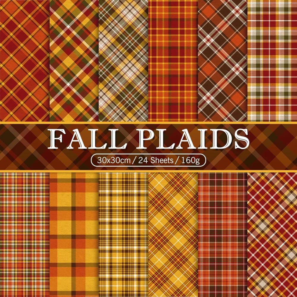 imageWhaline 24Pcs Fall Pattern Paper 118118inch Autumn Buffalo Plaid DoubleSided Scrapbook Specialty Paper Folded Flat for Fall Thanksgiving DIY Background Card Making Photo Album Journal Decoration