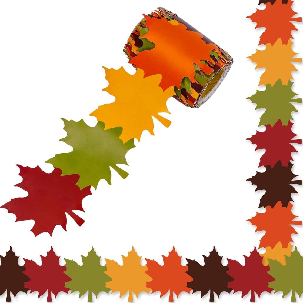 imageWhaline 328Ft Fall Bulletin Board Borders Maple Leaves Shape DieCut Bulletin Board Strips Colorful Autumn Leaf Rolled Bulletin Border Trim for Fall Harvest Thanksgiving Classroom Office DecorMaple Leaf