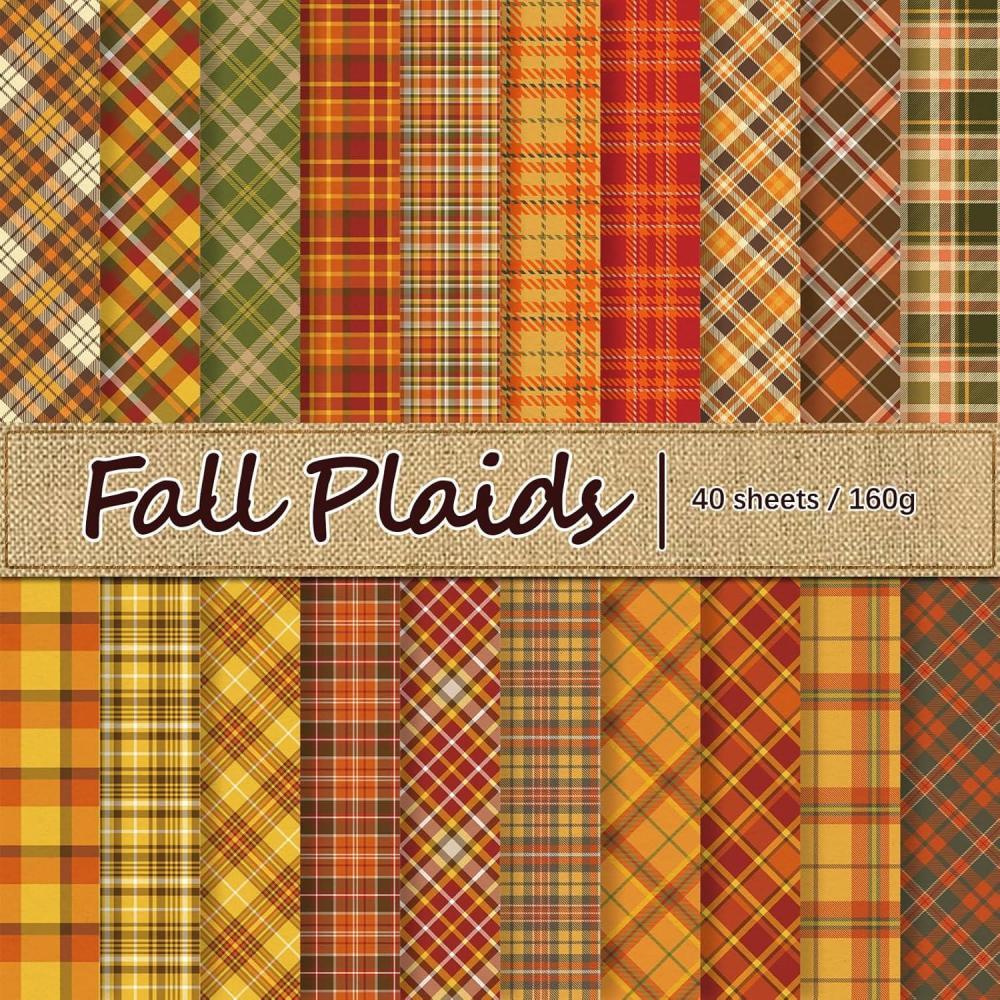 imageWhaline 40 Pcs Fall Plaid Pattern Paper Autumn Themed Scrapbook Double Sided Colorful Decorative Craft Paper For Holiday DIY Craft Card Making Scrapbook Photo Album Decoration 59 x 59 Inch55 x 83 Inch