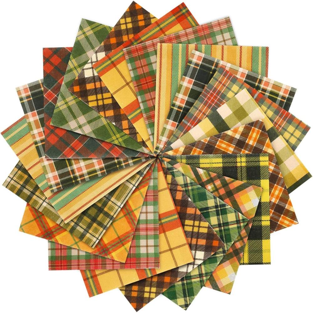 imageWhaline 45Pcs Fall Fabric Cotton Autumn Plaids Squares Plaids Quilting Fabric 15 Designs Patchwork Precut Quilt Charm Square Cloth Sewing for Harvest Thanksgiving Party DIY Crafts 6 x 6 Inch