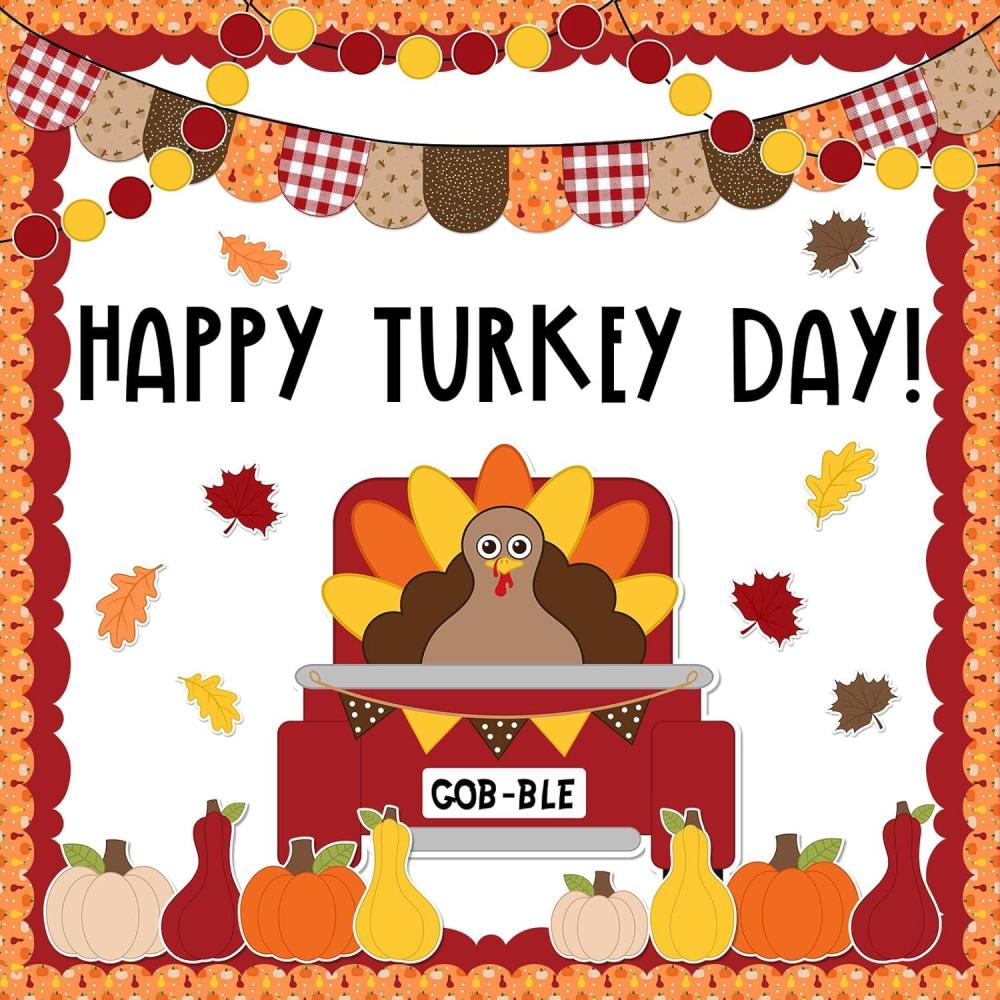 imageWhaline 88Pcs Thanksgiving Bulletin Board Kit Pumpkin Turkey Maple Leaf Bulletin Board Set Happy Turkey Day Decoration Borders Cutouts with Glue Points for Fall Classroom Office Home Wall Decor