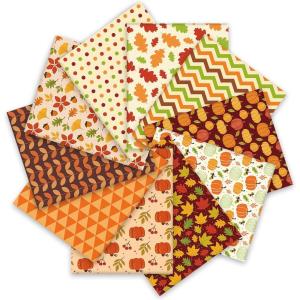 Whaline 10Pcs Fall Cotton Fabric Bundles 18 x 22 Inch Fall Leaves Pumpkin Wave Dot Fat Quarters Autumn Quilting Patchwork Squares Sewing Fabrics for Fall Thanksgiving DIY Handmade Craft Party Decor(18 x 22 inch)