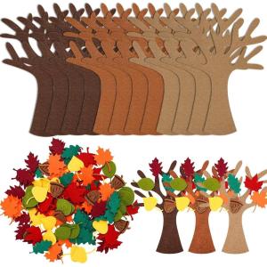 Whaline 192Pcs Fall Tree of Thanks Felt Craft Kit Autumn Trees Maple Leaves Ornaments Felt Board for DIY Art Craft Fall Thanksgiving Party Gift Supplies Home Classroom Door Wall Hanging Tree Decor