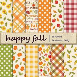 Whaline 24Pcs Fall Pattern Paper Autumn Leaves Pumpkin Plaid Waves Scrapbook Colorful Double Sided Decorative DIY Art Craft Paper For Card Making Scrapbook Photo Album Decor, 11.8 x 11.8 Inch