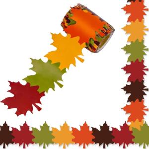Whaline 32.8Ft Fall Bulletin Board Borders Maple Leaves Shape Die-Cut Bulletin Board Strips Colorful Autumn Leaf Rolled Bulletin Border Trim for Fall Harvest Thanksgiving Classroom Office Decor(Maple Leaf)