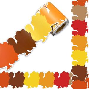 Whaline 32.8Ft Fall Bulletin Board Borders Maple Leaves Shape Die-Cut Bulletin Board Strips Colorful Autumn Leaf Rolled Bulletin Border Trim for Fall Harvest Thanksgiving Classroom Office Decor(Turkey)