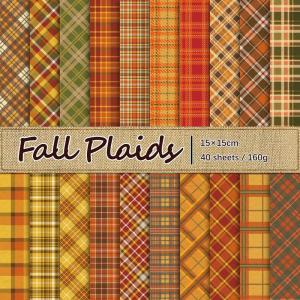 Whaline 40 Pcs Fall Plaid Pattern Paper Autumn Themed Scrapbook Double Sided Colorful Decorative Craft Paper For Holiday DIY Craft Card Making Scrapbook Photo Album Decoration, 5.9 x 5.9 Inch(5.9 x 5.9 Inch)