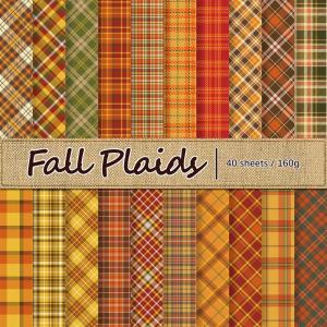 Whaline 40 Pcs Fall Plaid Pattern Paper Autumn Themed Scrapbook Double Sided Colorful Decorative Craft Paper For Holiday DIY Craft Card Making Scrapbook Photo Album Decoration, 5.9 x 5.9 Inch(5.5 x 8.3 Inch)