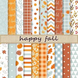 Whaline 40 Sheets Fall Pattern Paper Autumn Leaves Scrapbook Specialty Paper Double Sided Orange Blue Decorative Craft Papers For Thanksgiving DIY Card Making Photo Album Decor, 6 x 6 Inch