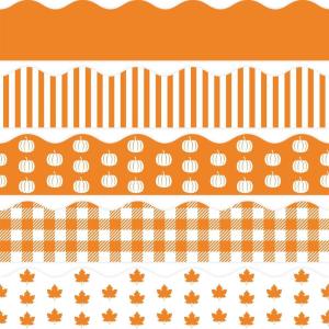 Whaline 69Ft Fall Bulletin Board Border Orange Autumn Thanksgiving Borders 60Pcs Pumpkin Maple Leaves Plaids Stripes Blackboard Border Sticker Border Trim for Harvest Classroom Chalkboard Decoration
