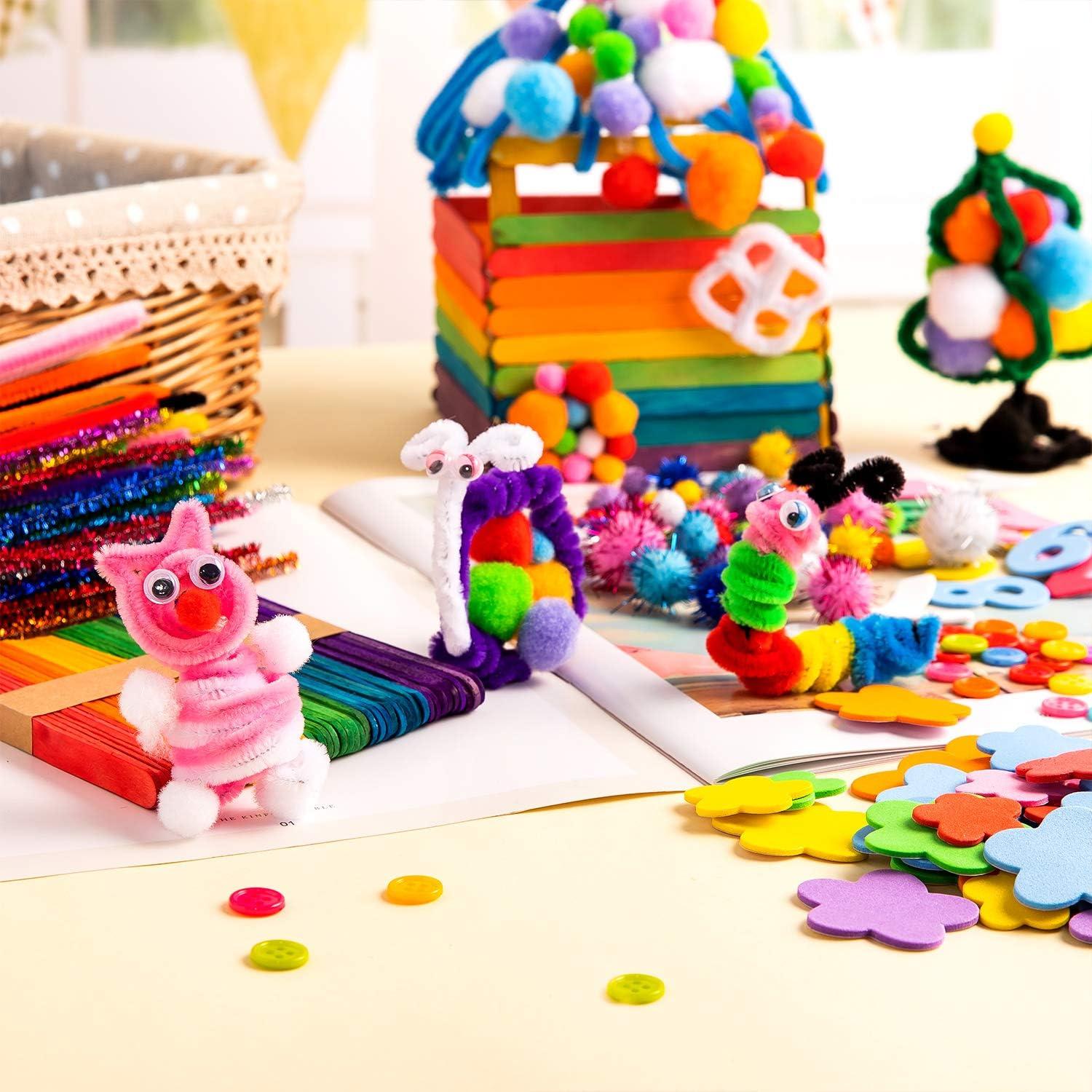 image:imageWhaline 1050 PCS Art Craft Kit Supplies 17 Styles Pipe Cleaners Pompoms Wiggle Googly Eyes Foam Flowers Letters Construction Papers Safety Scissors Sticks Heart Stickers Feather Felt Cloth Button
