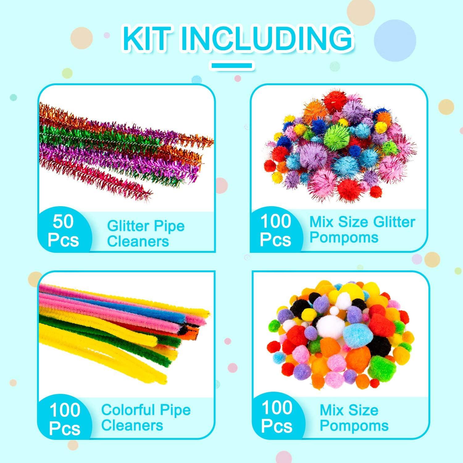 image:imageWhaline 1050 PCS Art Craft Kit Supplies 17 Styles Pipe Cleaners Pompoms Wiggle Googly Eyes Foam Flowers Letters Construction Papers Safety Scissors Sticks Heart Stickers Feather Felt Cloth Button
