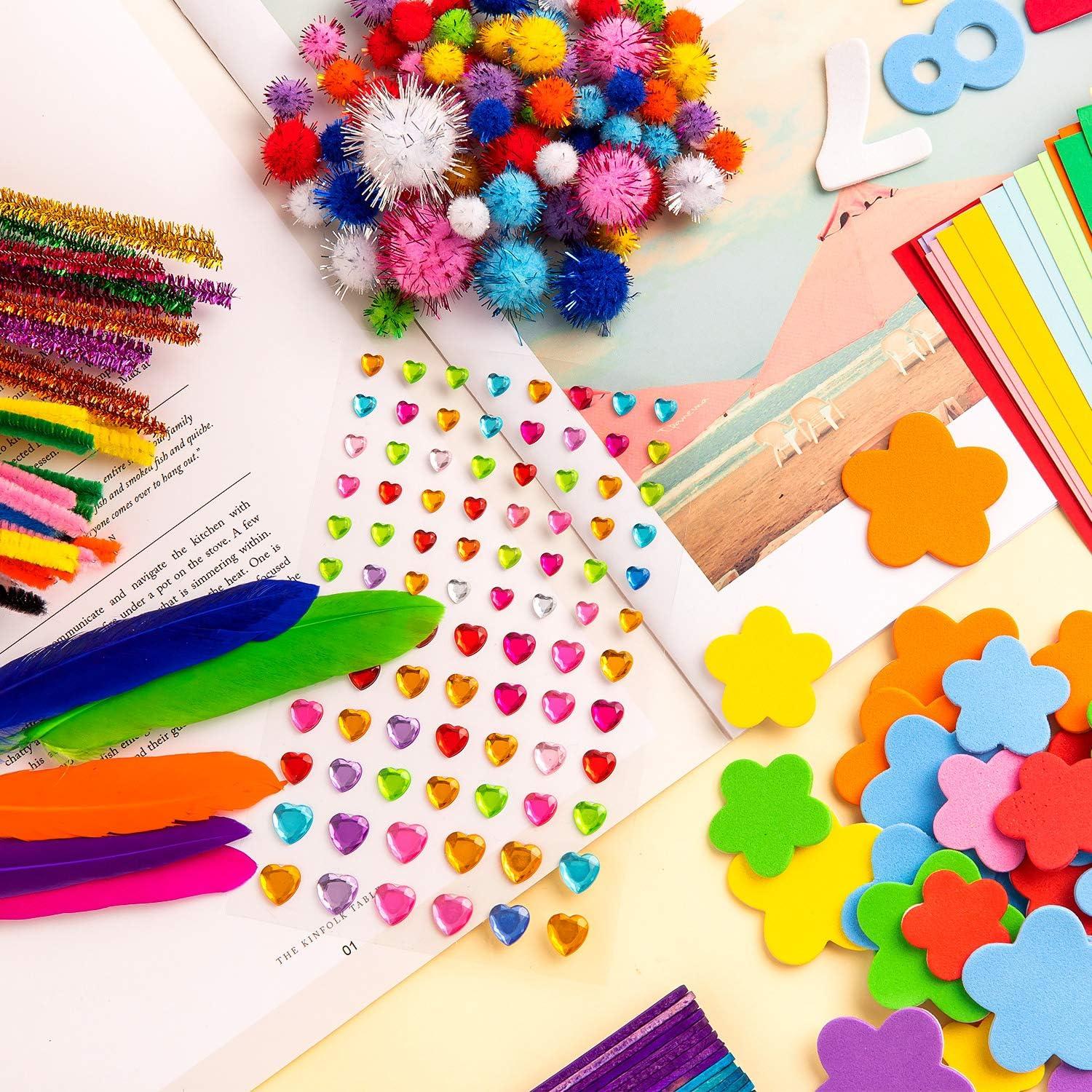 image:imageWhaline 1050 PCS Art Craft Kit Supplies 17 Styles Pipe Cleaners Pompoms Wiggle Googly Eyes Foam Flowers Letters Construction Papers Safety Scissors Sticks Heart Stickers Feather Felt Cloth Button
