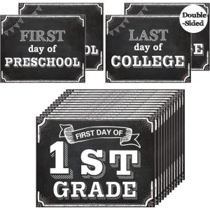 Whaline Back to School Signs, 16 Grades First Day & Last Day Sign, Reversible Chalkboard Style Paper Photo Sign from Preschool to College for Girl Boy